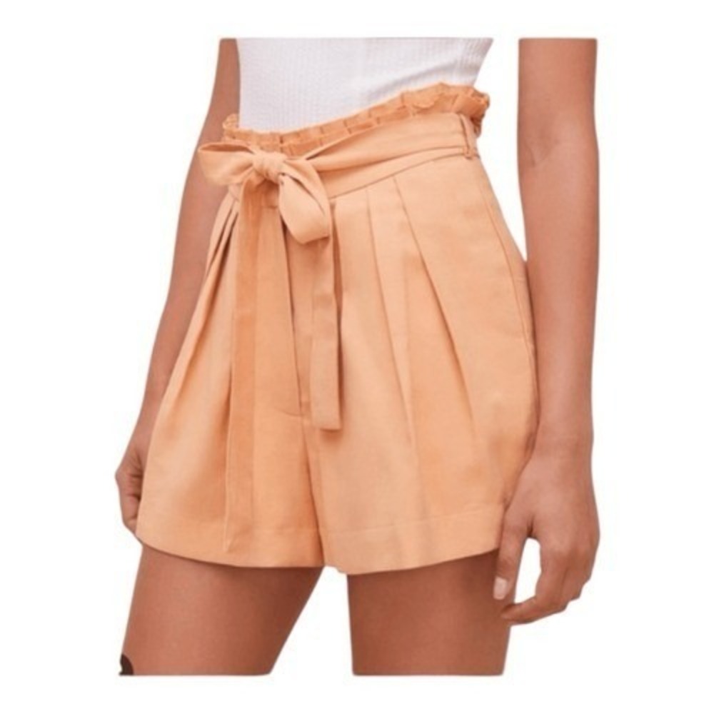 Astr The Label Pacific‎ Pleated Tie Waist Shorts Peach Papaya High Waist M - Picture 2 of 9